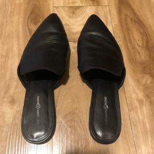 Black Leather Mules